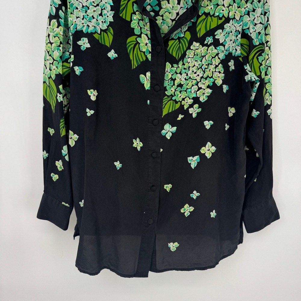 Vintage Bob Mackie Wearable Art Silk Blouse Black Green Beaded Sequin Small - Picture 4 of 16